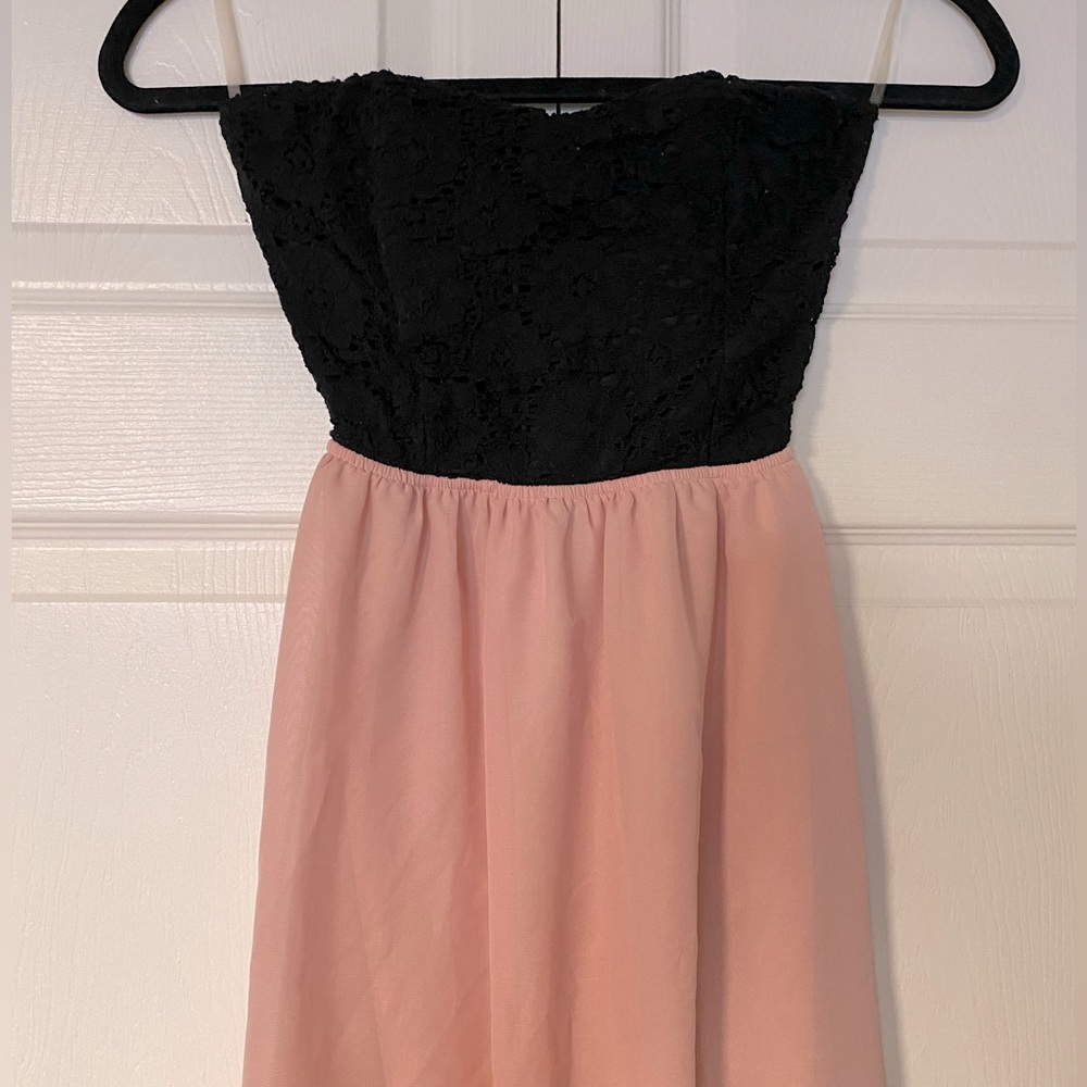 Chiffon and Lace Open-Back Strapless Dress